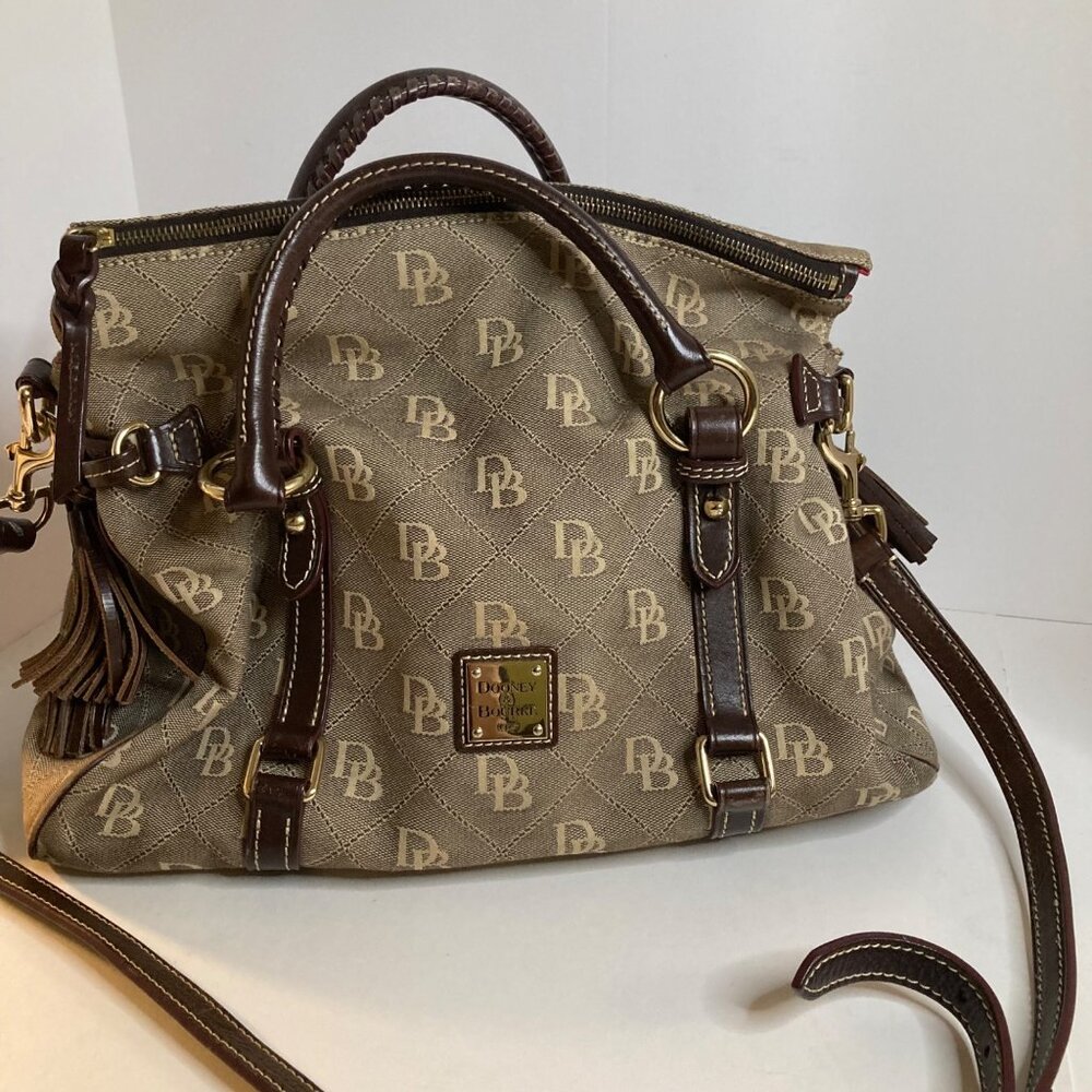 Womens Dooney & Bourke Sorrento Satchel Vintage Canvas Leather Brown K9666095 Re